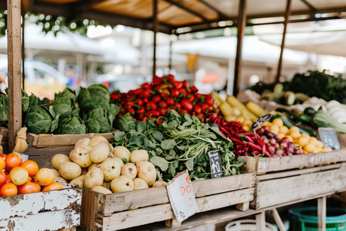 Fresh fruit and vegetables for sale at Calpe Saturday Market