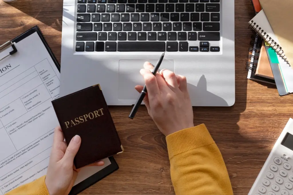 Person preparing passport and application documents for an NIE in Spain