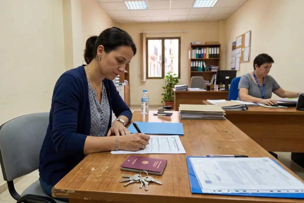 Image resembling a resident completing paperwork to register on the padrón in Calpe